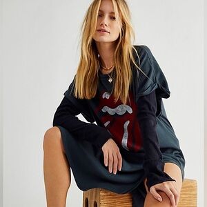 NWT Free People Rollings Stones 89 XL Rolled Sleeve Maxi Top